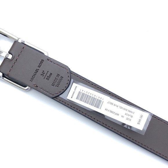 Michael Kors ML Logo Reversible Black Brown Leather Belt 34” - Picture 4 of 6